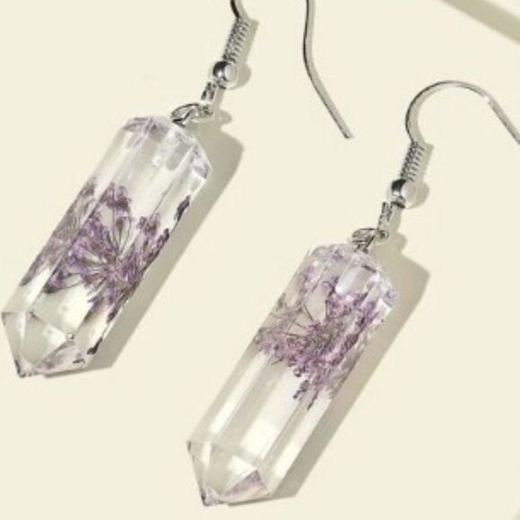 PURPLE DANDELOIN GEO DANGLE EARRINGS - Picture 6 of 10